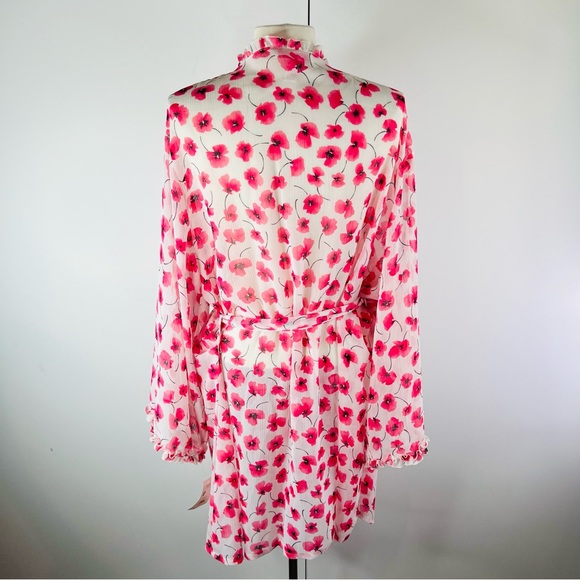 Oscar De La Renta Floral Sheer Ruffle Pretty Poppies 3X Pink Label Robe - Picture 7 of 11